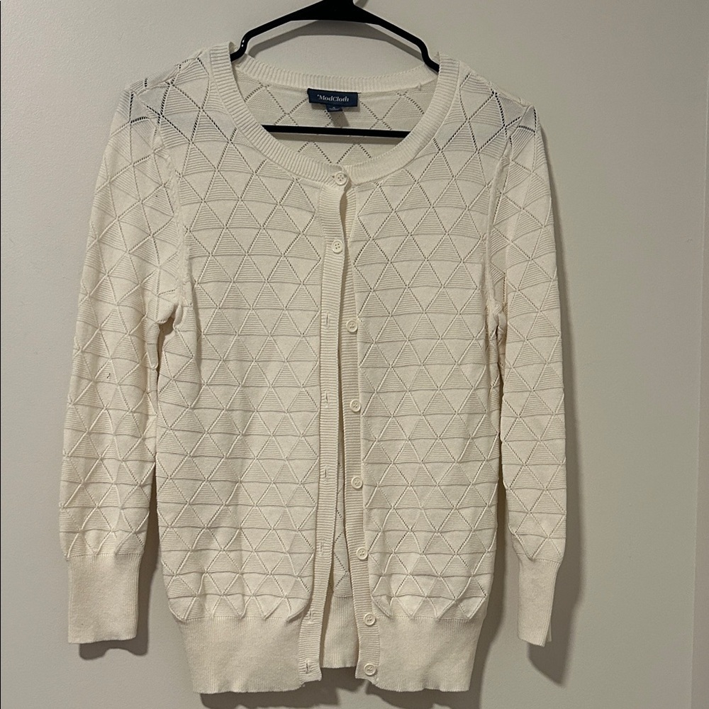 ModCloth White Knit Cardigan Size Small